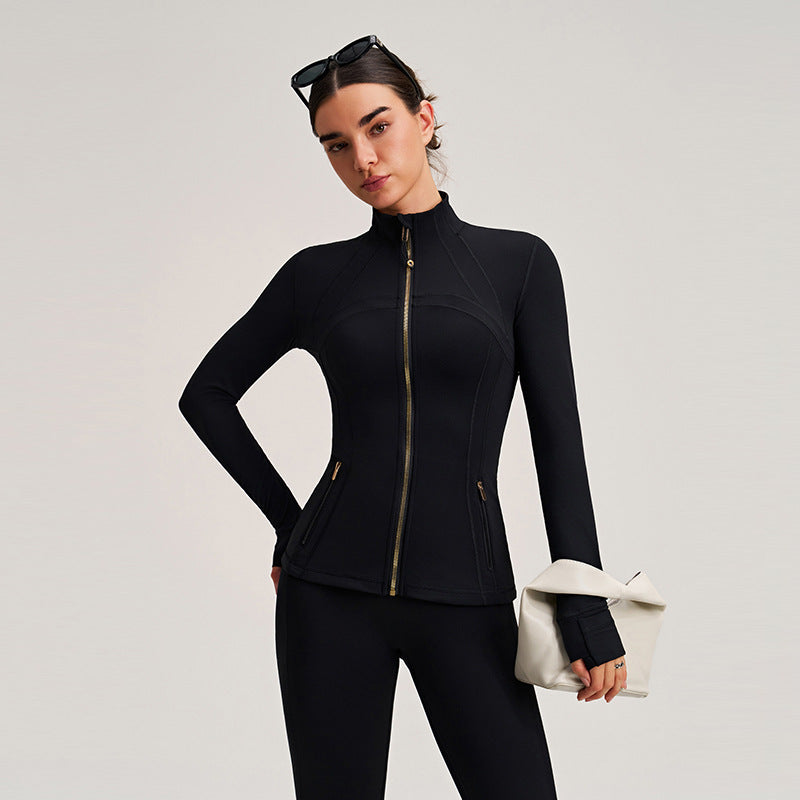 Slimming down the waist with a stand-up collar running sports jacket