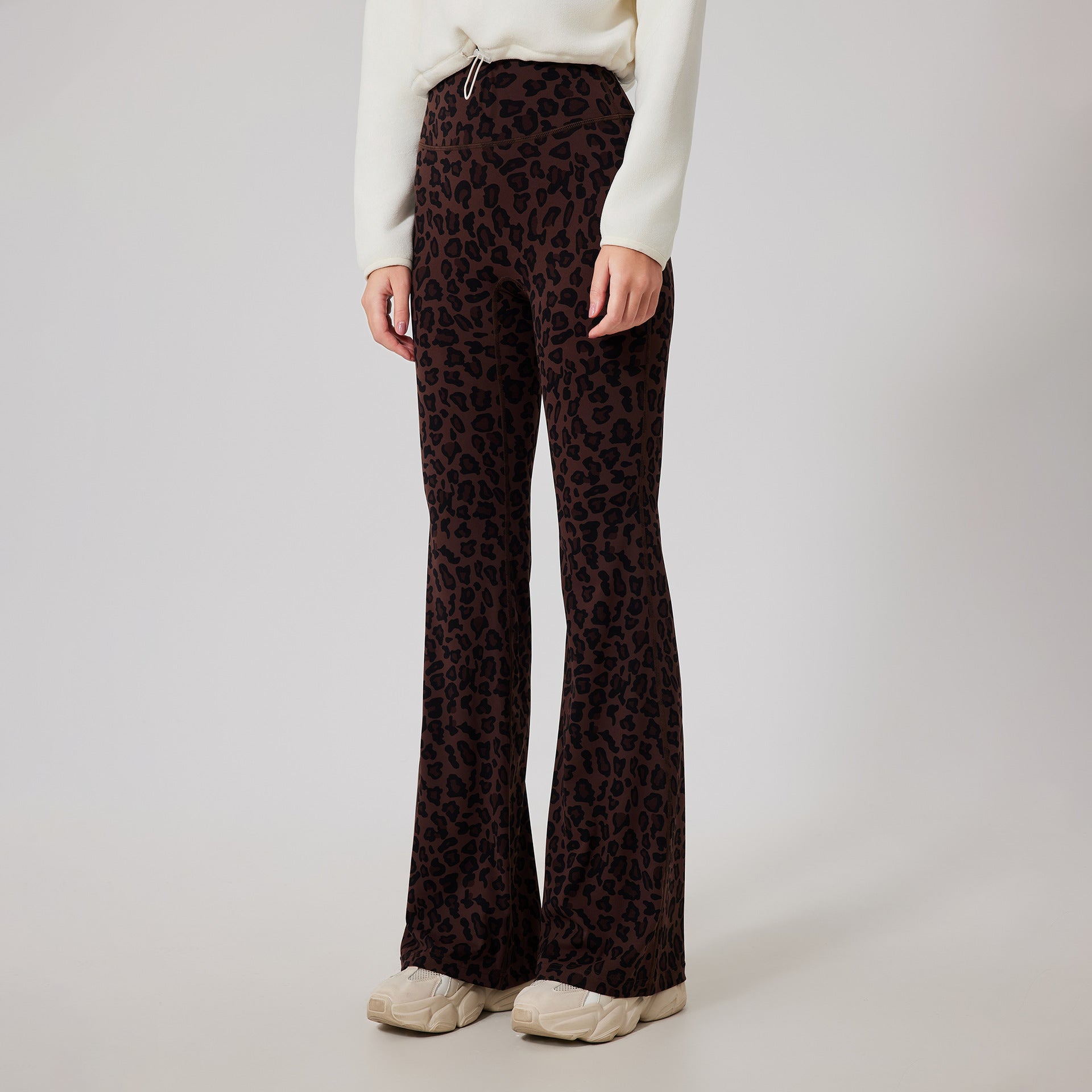 Leopard print fleece warm high-waisted bell bottoms