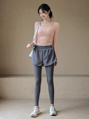 Fake two piece high waisted leggings
