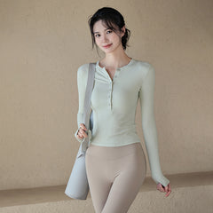 Skin-friendly ribbed long-sleeve T-shirt
