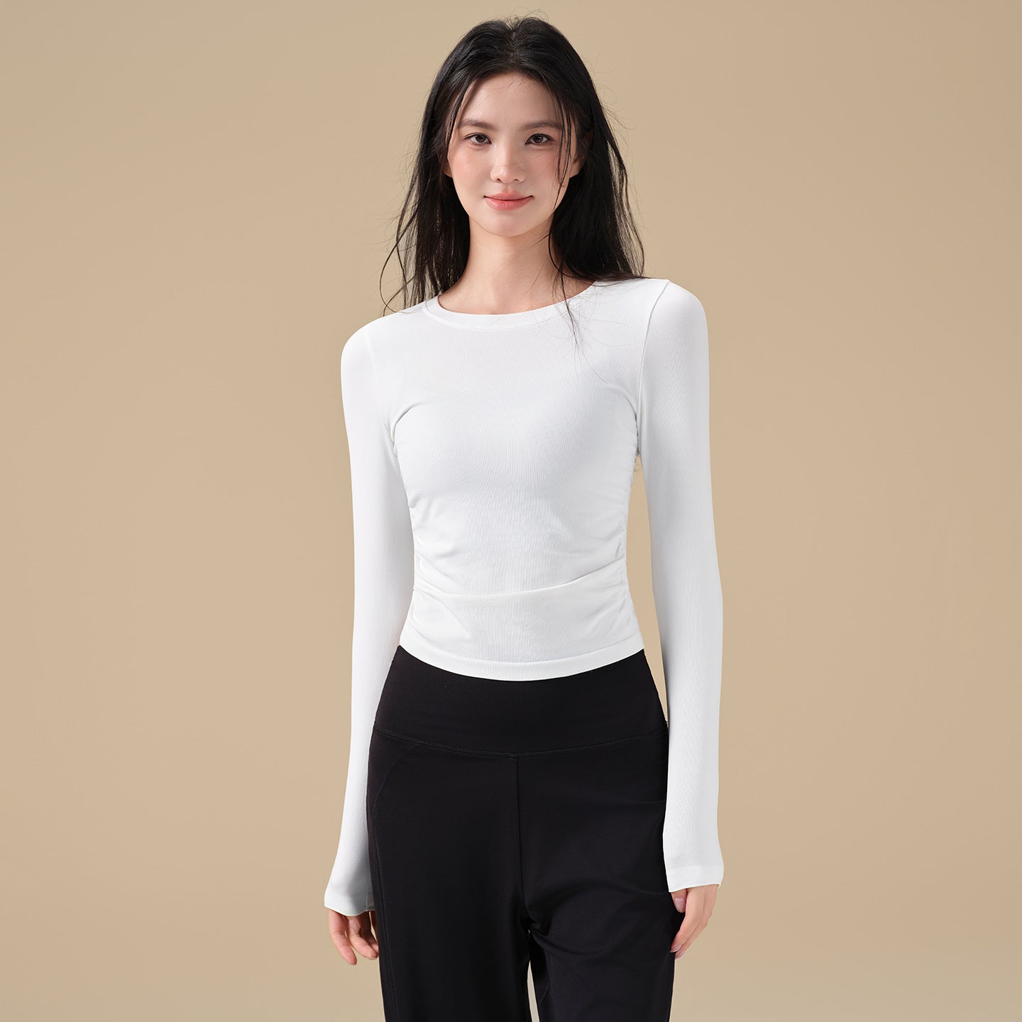 Pleated slim and breathable sports T-shirt