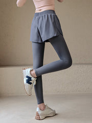 Fake two piece high waisted leggings