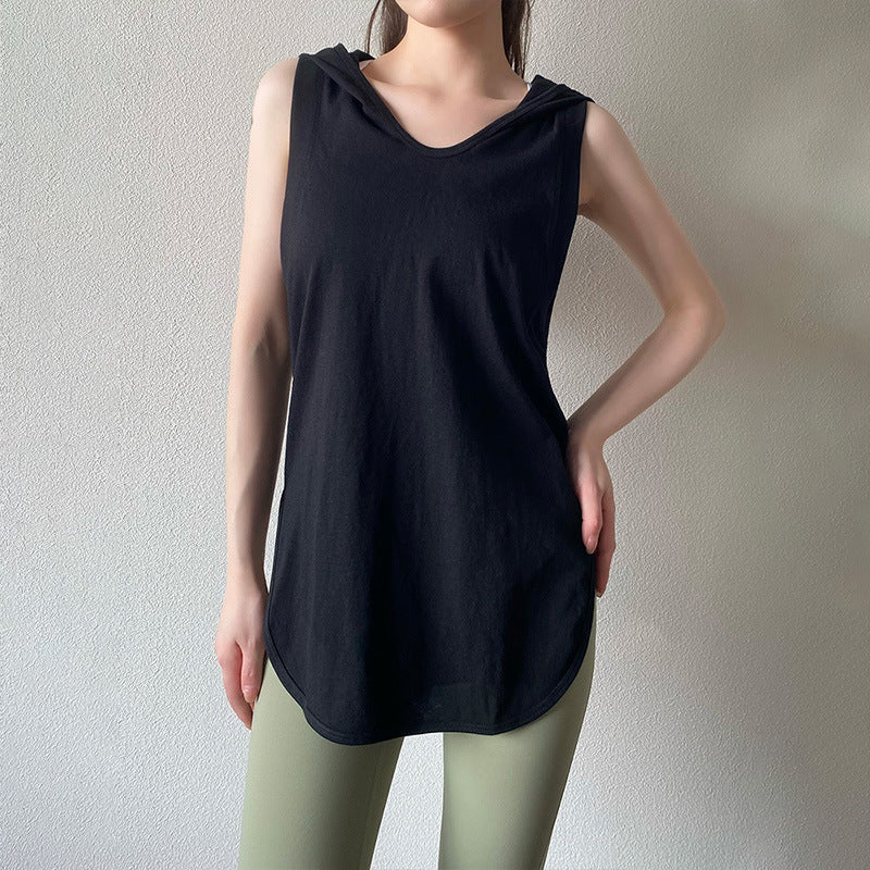 Sleeveless hooded sports vest cover-up