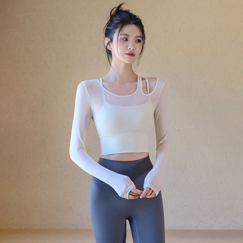 Mesh faux two-piece sports top