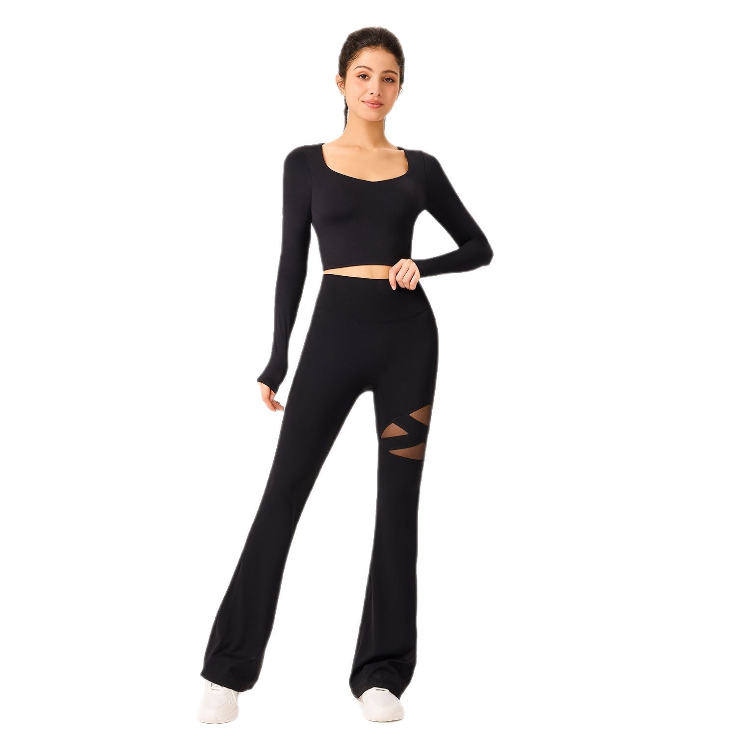Hollow breathable high-waisted hip lift slimming yoga sports bell-bottoms