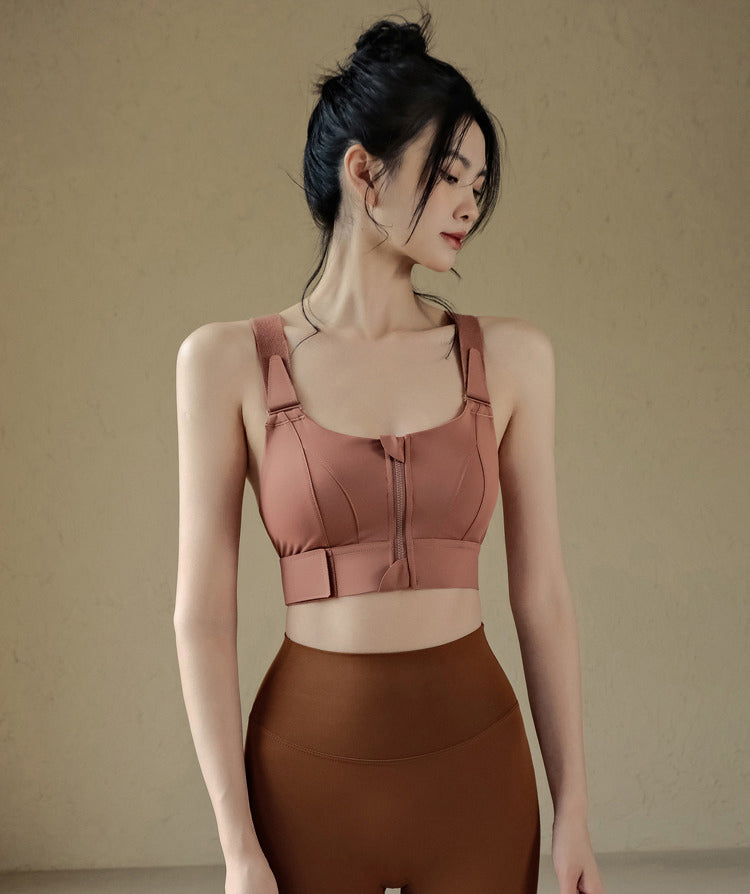 Front zipper high impact bra