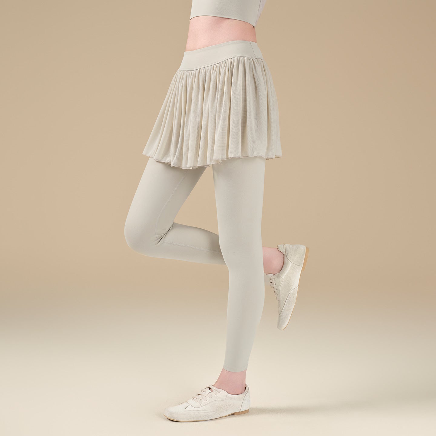 Fake two high-waisted stretch mesh yoga trousers
