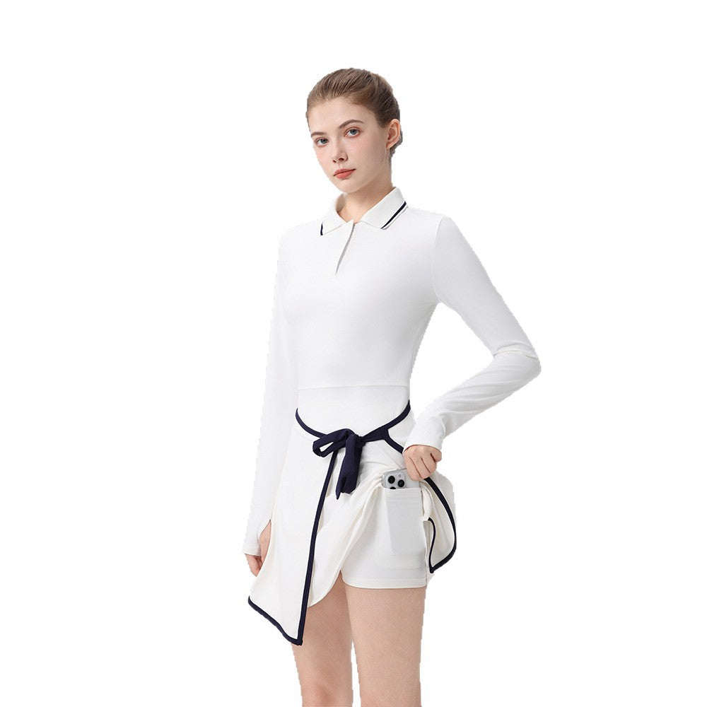 Contrasting polo collar trim height elastic golf tennis suit sports suit