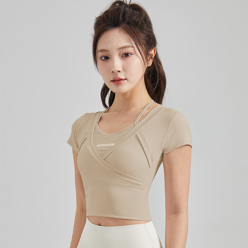 Fake two nude quick-drying slimming fitness T-shirts