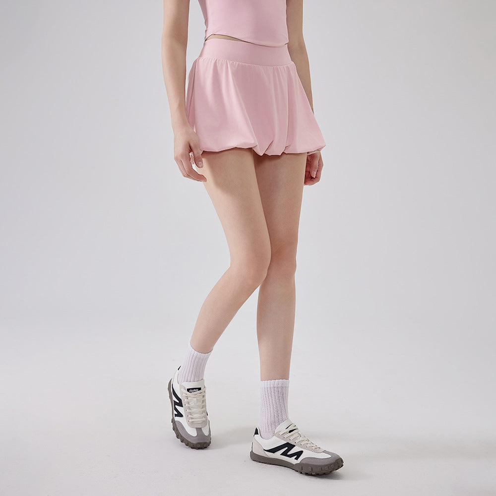 Nude high-waisted anti-walking tutu skirt running sports tennis skirt
