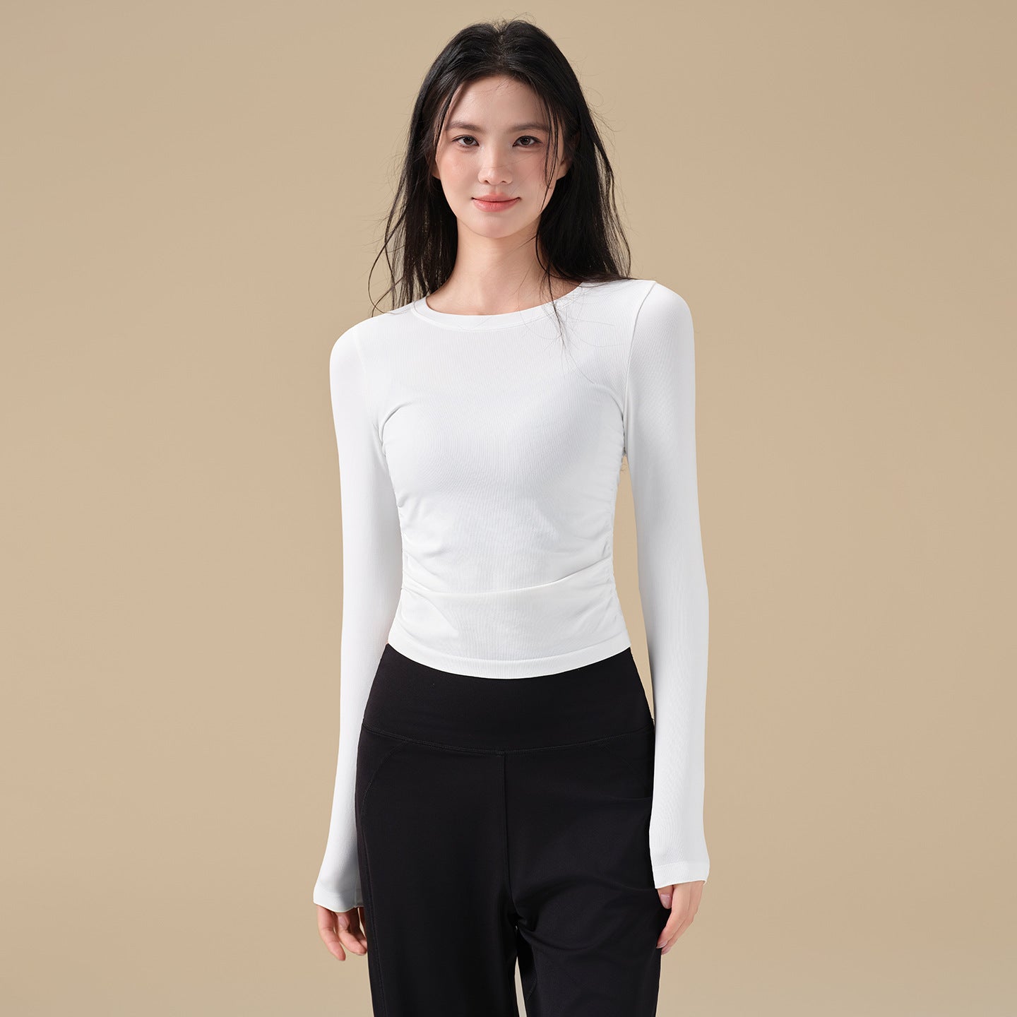 Pleated slim and breathable sports T-shirt
