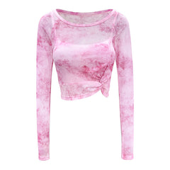 Smudged mesh with twisted long sleeves