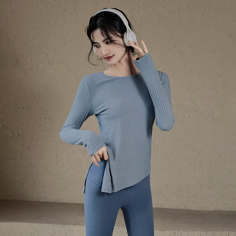 Slit quick-drying yoga long sleeve t-shirt