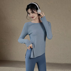 Slit quick-drying yoga long sleeve t-shirt