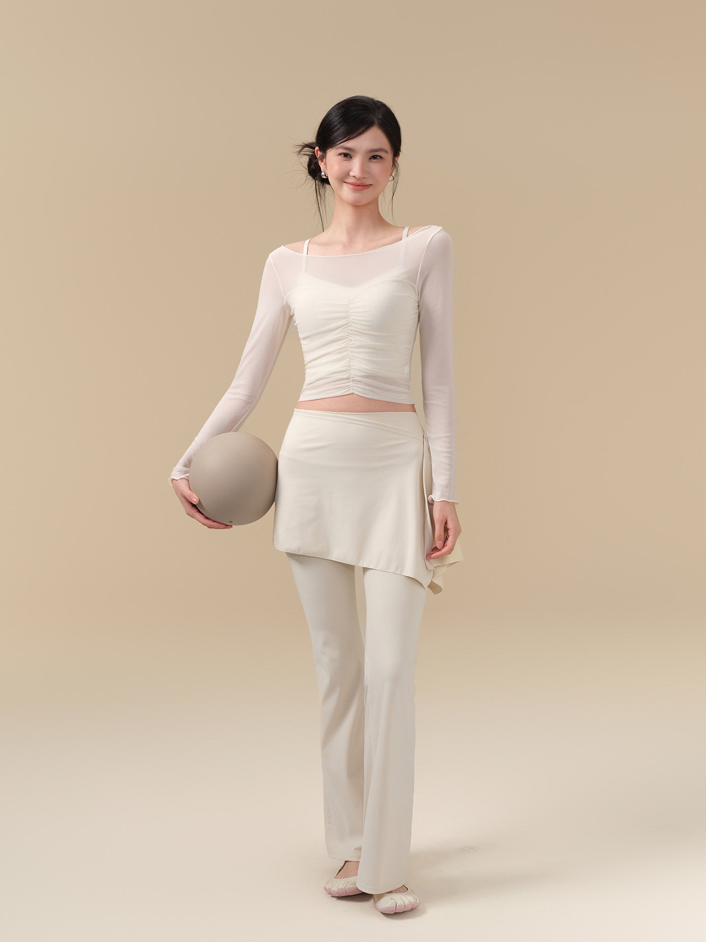 Mesh breathable pleated waist two-piece set