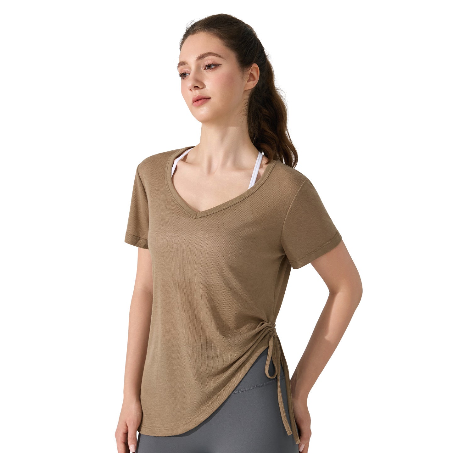V-neck drawstring loose, Breathable, Quick-drying short sleeves