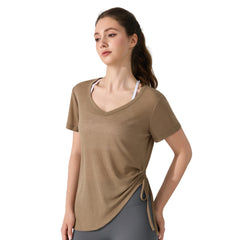 V-neck drawstring loose, Breathable, Quick-drying short sleeves