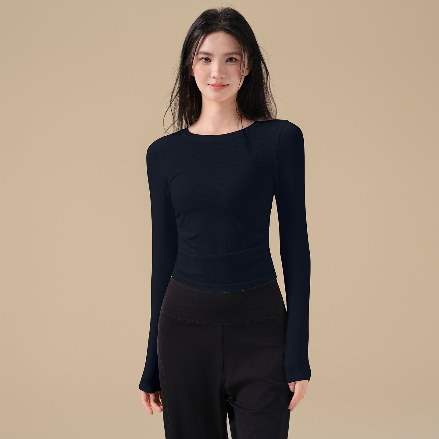 Pleated slim and breathable sports T-shirt