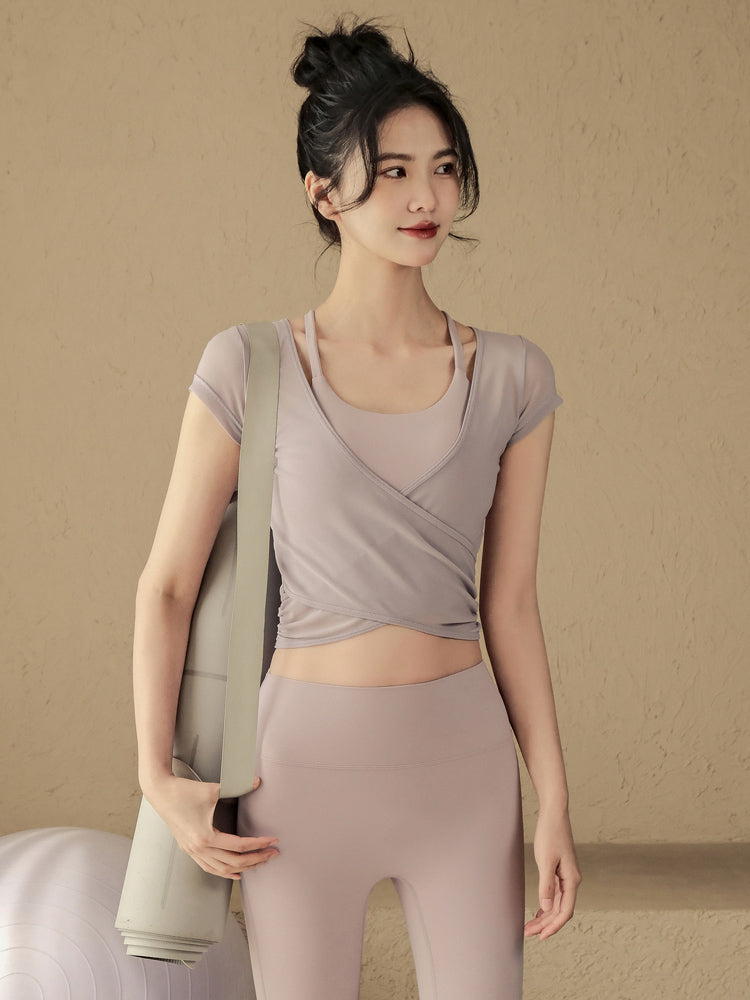 Mesh breathable sports bra blouse two-piece set