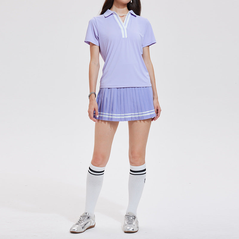 Anti-shine pleated skirt quick-drying V-neck short-sleeved golf suit