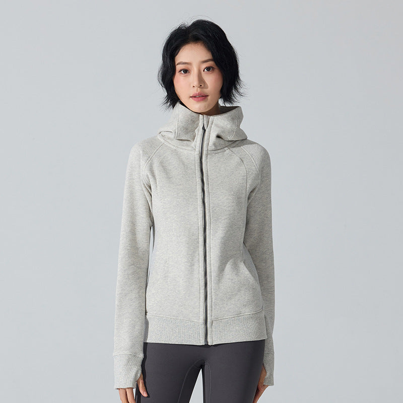 New thickened warm hooded turtleneck gym jacket