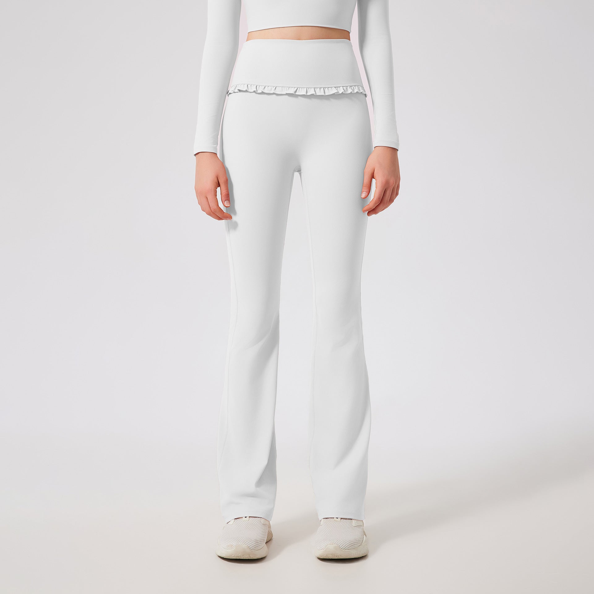 Ruffled slightly flared high-waisted slim slim breathable sports fitness pants