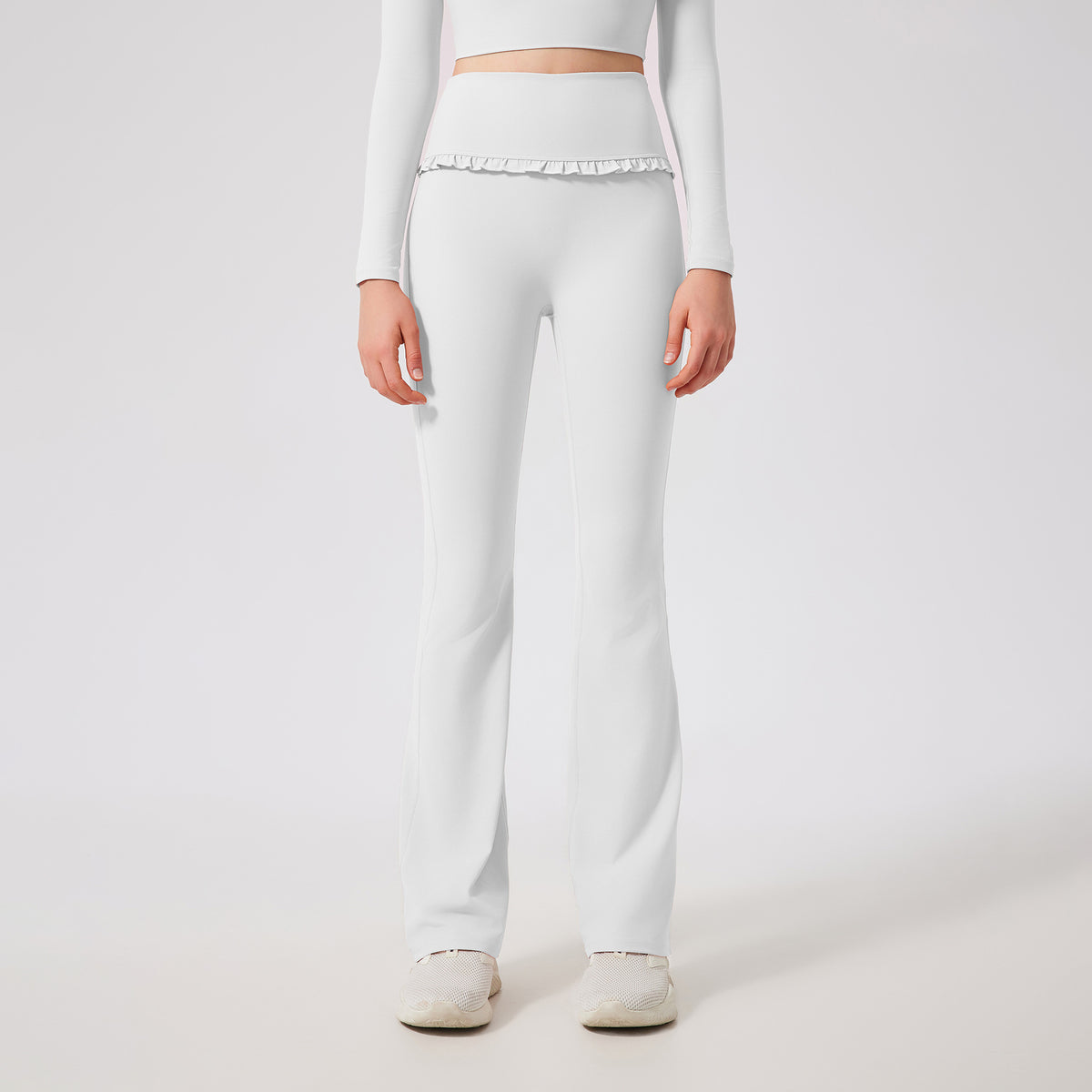 Ruffled slightly flared high-waisted slim slim breathable sports fitness pants