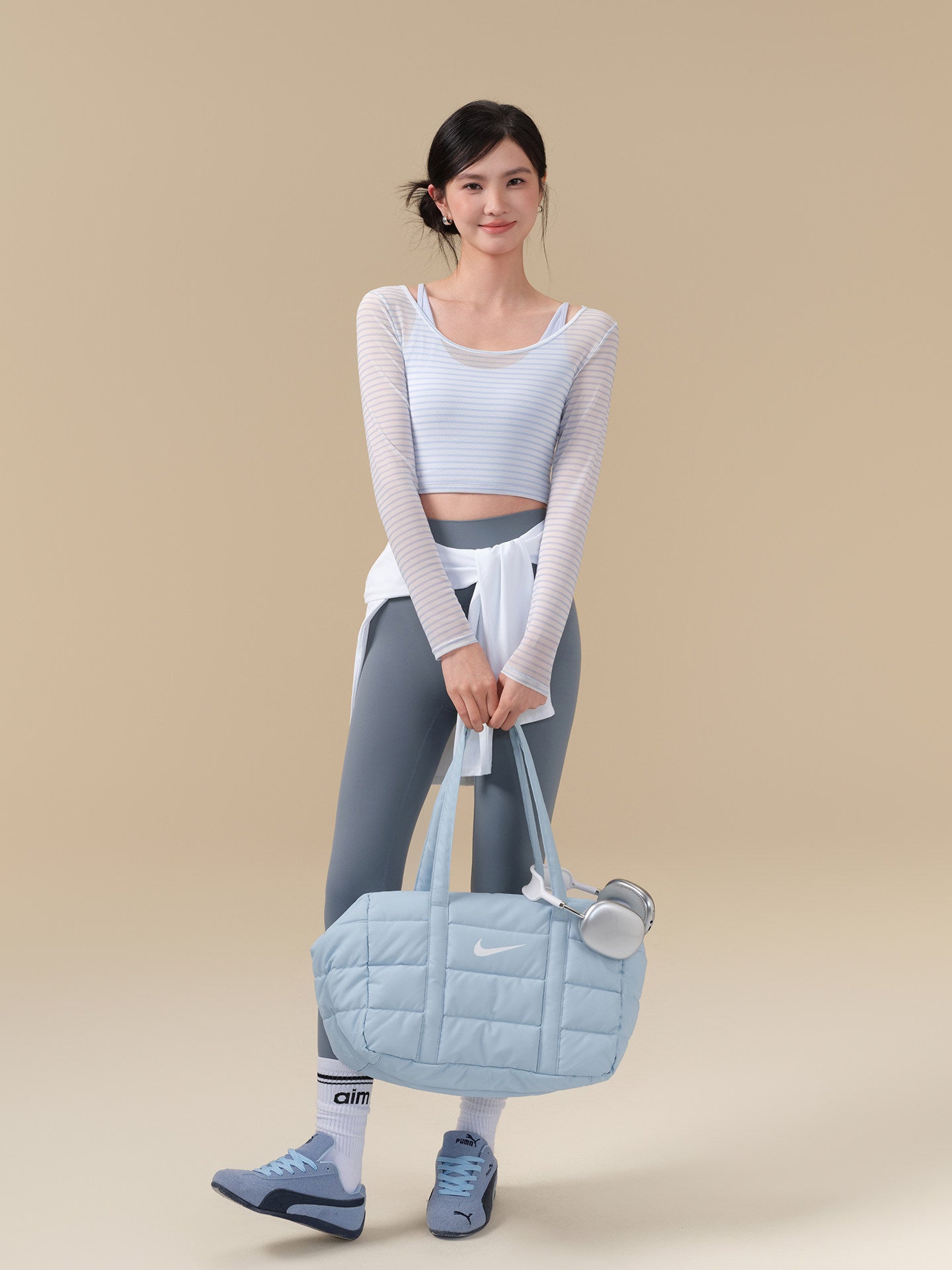 Fake two-piece mesh breathable running training sports long sleeves