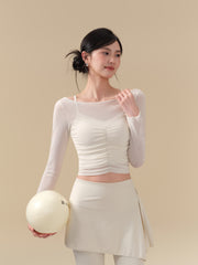 Mesh breathable pleated waist two-piece set