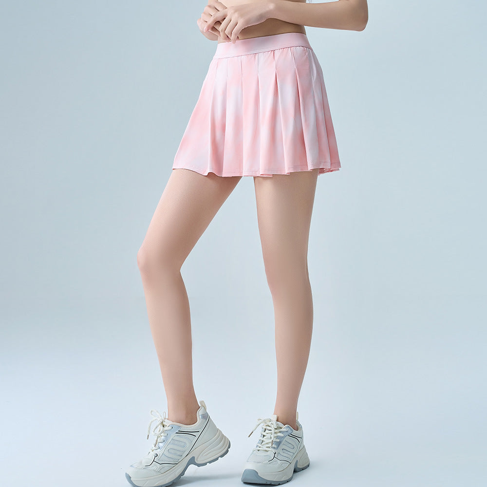 Tie-dye anti-gloss high waist, Quick drying, Breathable, Running training, Sports fitness, Short skirts, Tennis skirt