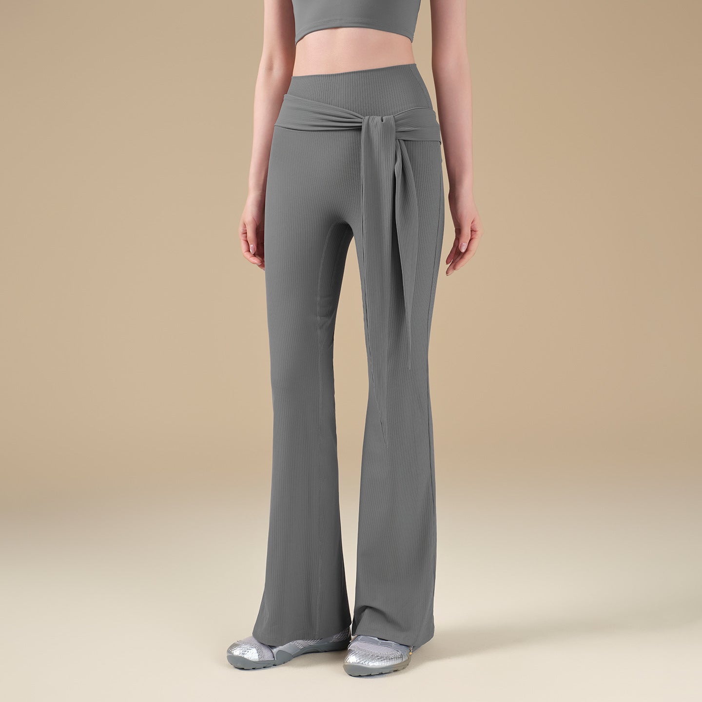 New high-elastic threaded bootcut pants personalized strap Pilates gym pants