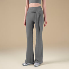 New high-elastic threaded bootcut pants personalized strap Pilates gym pants
