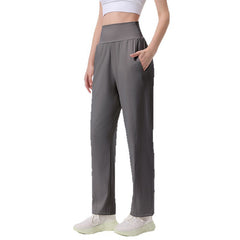 Nude high-waisted casual sports straight-leg trousers