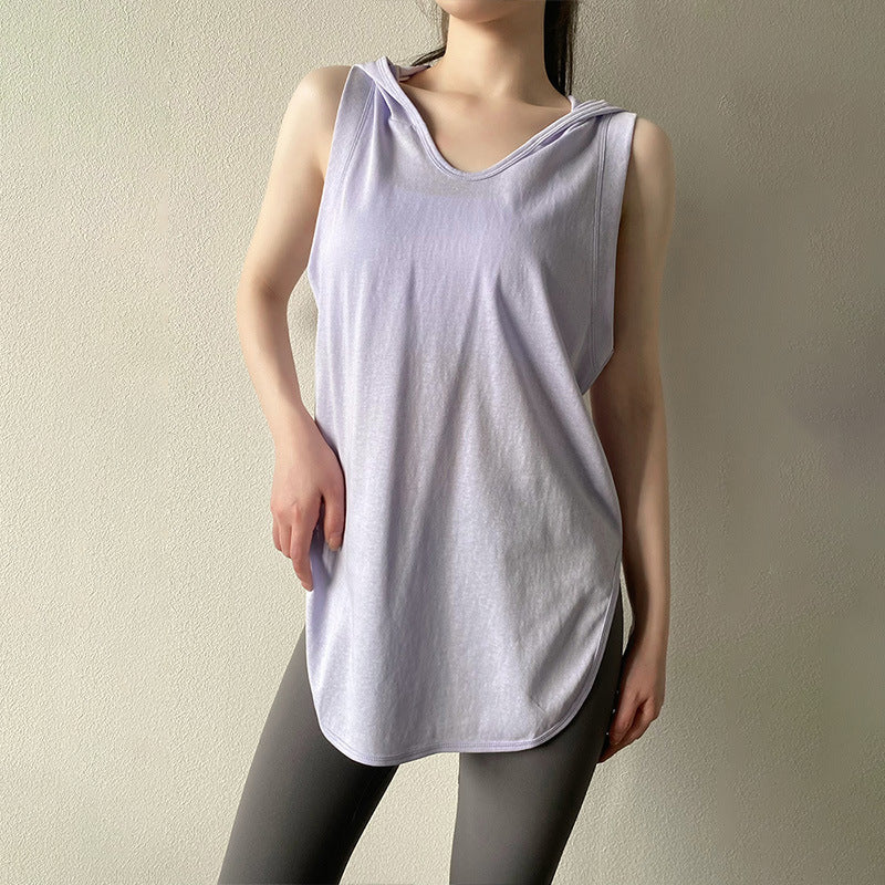 Sleeveless hooded sports vest cover-up