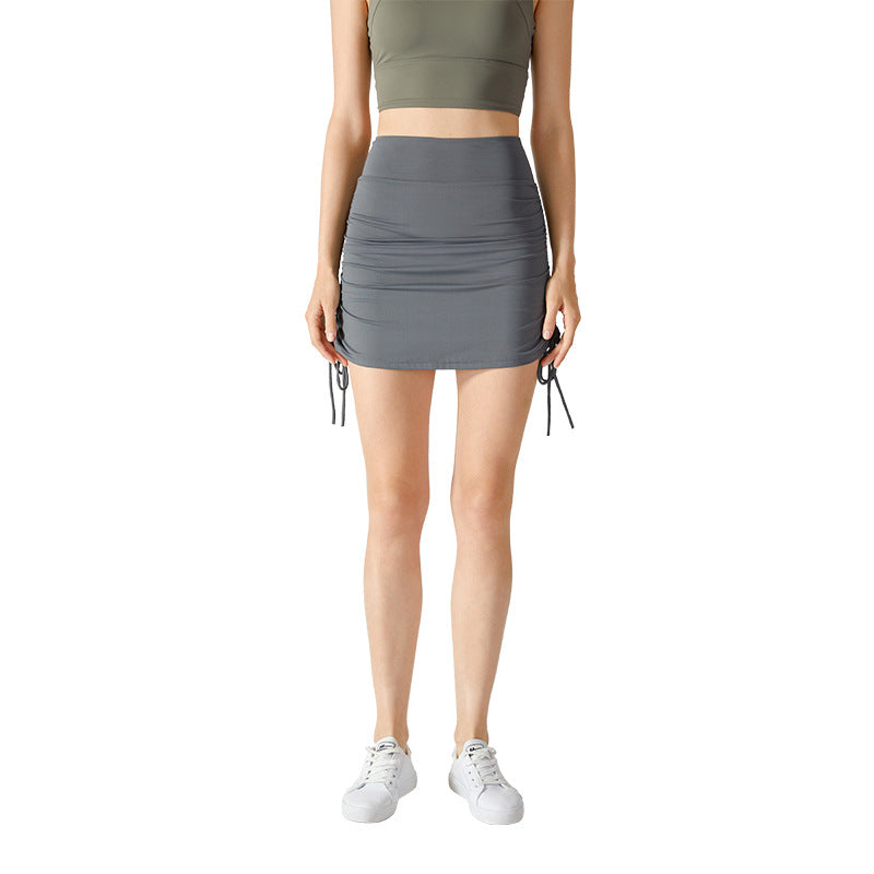 Drawstring tie anti-slip fake two-piece skirt