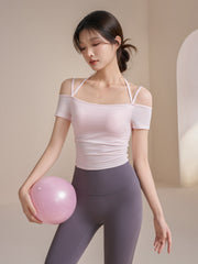 One shoulder strap yoga short sleeves