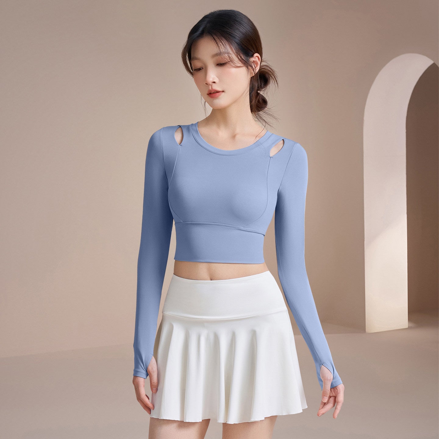 Skin-friendly high-elastic cut-out sports long sleeves