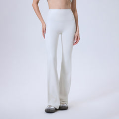 High-waisted faux leather non-marking anti-roll hem sports flared pants