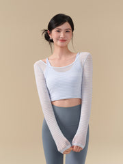 Fake two-piece mesh breathable running training sports long sleeves