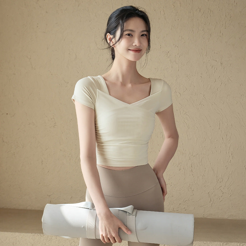 Slim and slim, V-neck, Breathable sports, Running training, Fitness short sleeves