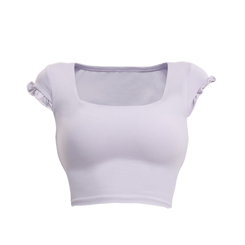 Square collar and ruffle sleeves fixed cup short sleeves