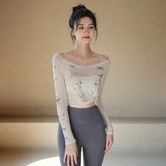 Flower butterfly fake two-piece sports t-shirt