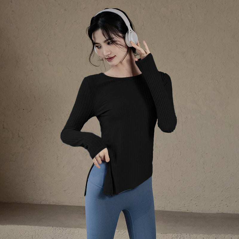 Slit quick-drying yoga long sleeve t-shirt