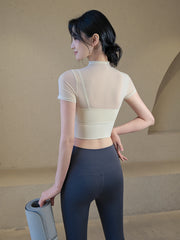 Sexy mesh strap chest pad sports t-shirt short sleeves