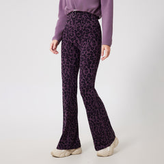 Leopard print fleece warm high-waisted bell bottoms