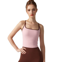 Contrasting color versatile nude fixed cup yoga shockproof sports vest