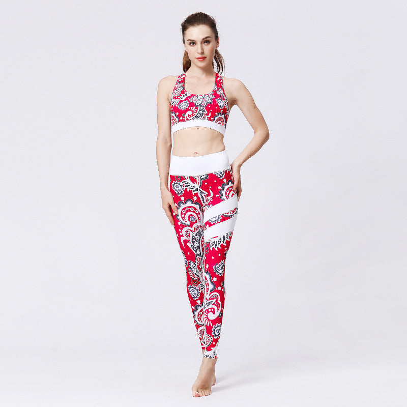 Fashion printed beautiful back bra leggings quick-drying sports fitness set