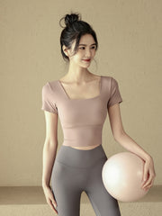 Professional Running Yoga Short Sleeve T-Shirt with Chest Pad