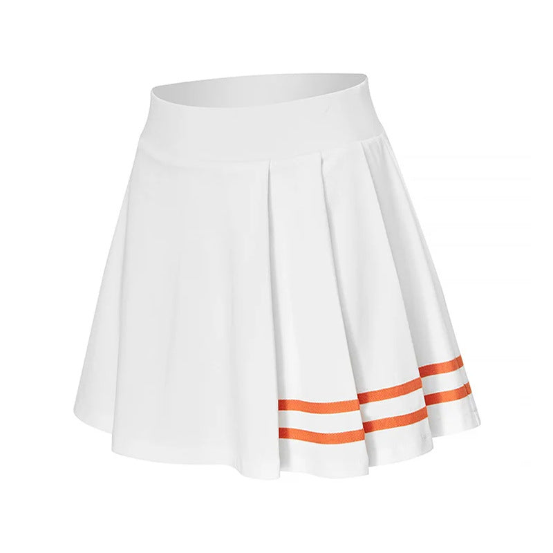 Classic striped paneled quick-drying, Anti-shine sports pleated skirt