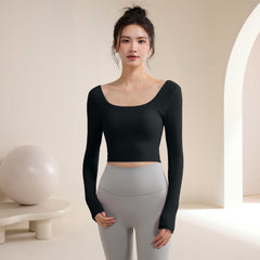 Criss-cross Back U-Neck Yoga Long Sleeve Top